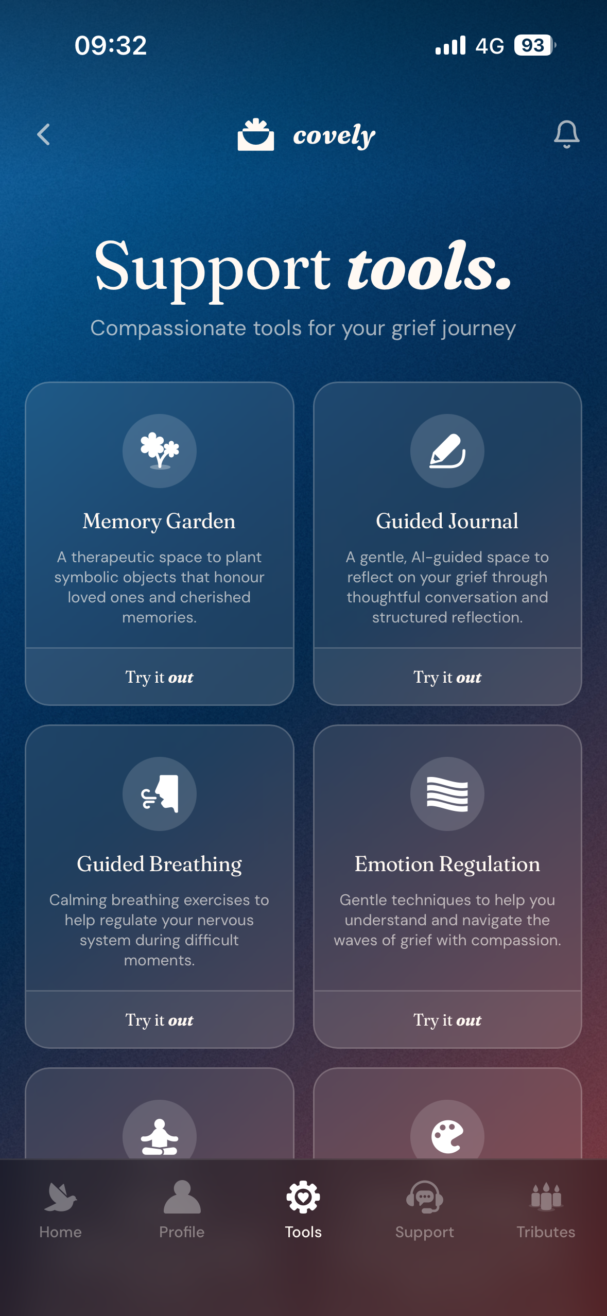 Covely Support tools displayed on a phone